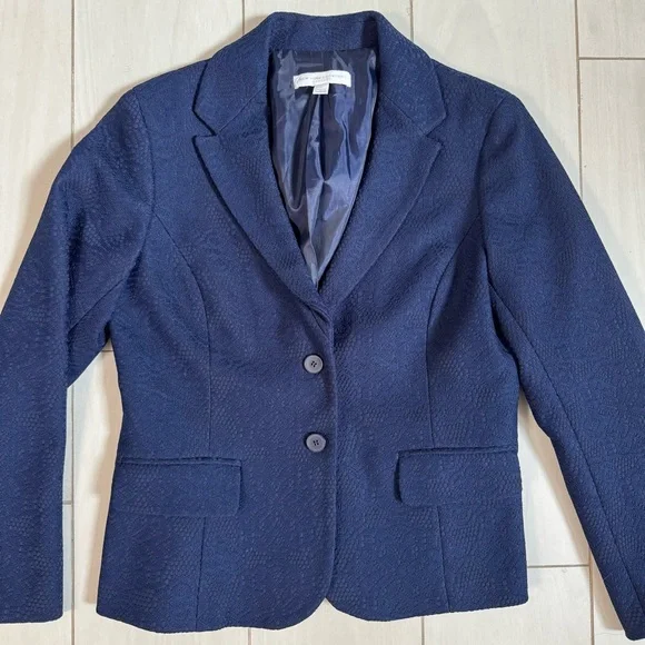 New York & Company Navy Lace Overlay Blazer Jacket Size 14 - Picture 2 of 5